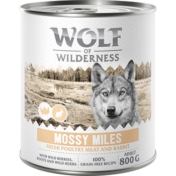 Wolf of Wilderness 6x800г Mossy Miles Adult Wolf of Wilderness, консервирана храна за кучета - птиче месо със заешко, без зърно