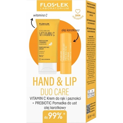 FlosLek Laboratorium Hand & Lip Vitamin C krém na ruky a nechty 50 ml + FlosLek Laboratorium Prebiotic Lip Care výživný balzam na pery 4 g
