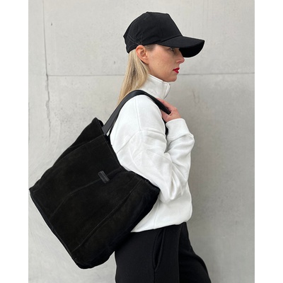 Mazzini Marco Mäkká semišová shopper kabelka – čierna