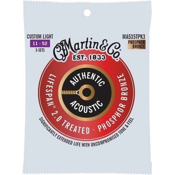 Martin Authentic Lifespan 2.0 92/8 Phosphor Bronze Custom Light 3-Pack Струни за акустична китара (41Y23MA535TPK3)