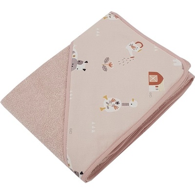 EKO Osuška na kúpanie s kapucňou bavlnená My farm Powder pink 100x100 cm