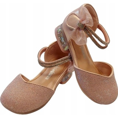 Balerínky polobotky elegantní brokátové s mašle růžové