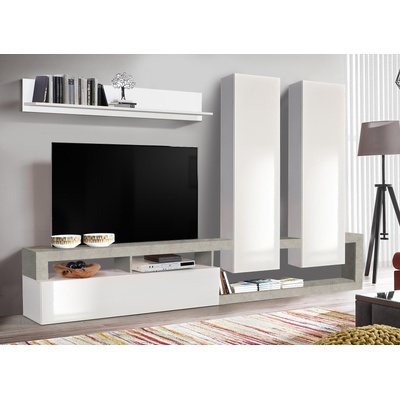 Холна секция Dallas Big светъл бетон и бял лак