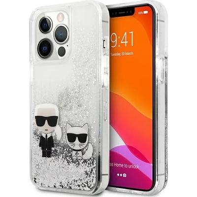 KARL LAGERFELD KLHCP13LGKCS твърд калъф за iPhone 13 Pro 6, 1" сребърен Liquid Glitter Karl & Choupette (KLHCP13LGKCS)