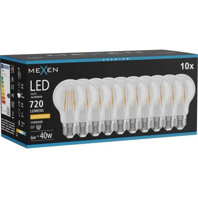Mexen Vintis 10x LED филамент крушка E27, A60, 6W, Топло - 2200K, 720 lm, чиста - L150-E27-0622-00x10 (L150-E27-0622-00x10)