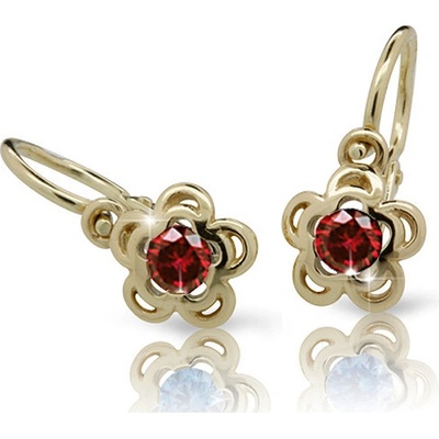 Zlatnictví zlatíčko zlaté dětské náušnice kytičky s rubíny 050.00006