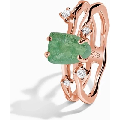 Royal Fashion prsten zlato Vermeil SKA R002 ROSEGOLD-GREENAPATITE