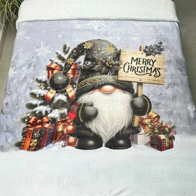 TiaHome Vianočná deka luxury baranková z mikroplyšu Škriatok čierný 150x200
