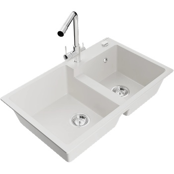 Mexen Tomas гранитна мивка за вграждане с 2 камери и кухненски смесител Duero, бял - 6516-20-671600-00 (6516-20-671600-00)