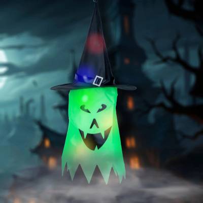 Family Halloweenová závesná LED dekorácia duch zelená
