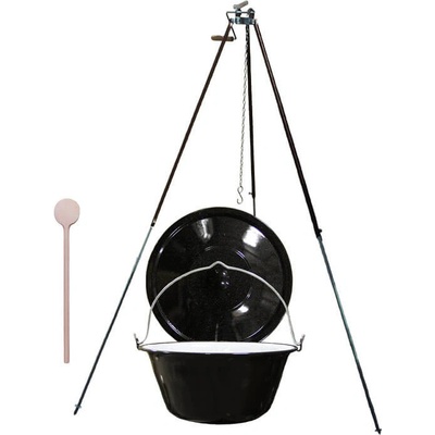 Perfect Home kotlík na guláš smalt 40 l Perfect Home poklice smalt 49 cm Perfect Home teleskopicka trojnožka 1,7 m na kotlík vařečka SMRK