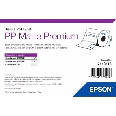 Epsonlabel Epson PP Matte Label Premium, щанцована ролка, 102mm x 76mm, 1570 етикета (7113418)