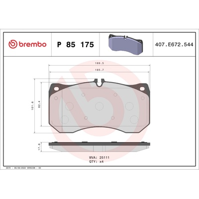 Sada brzdových platničiek, vždy 4 kusy v sade BREMBO P 85 175 (P85175)