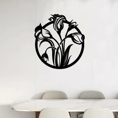 dřevo života Dřevěný obraz s TULIPÁNY Zvolte rozměr (cm): 80x88, Zvolte barvu dekoru: Černá
