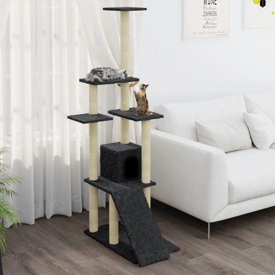 vidaXL Котешко дърво със сизалени стълбове, тъмносиво, 155 см (171517)