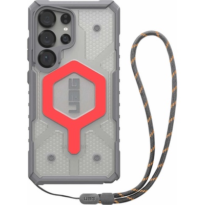 Urban Armor Gear Gear Pathfinder Clear MagSafe Case - удароустойчив хибриден кейс с MagSafe и връзка за ръка за Samsung Galaxy S25 Ultra (сив-розов)