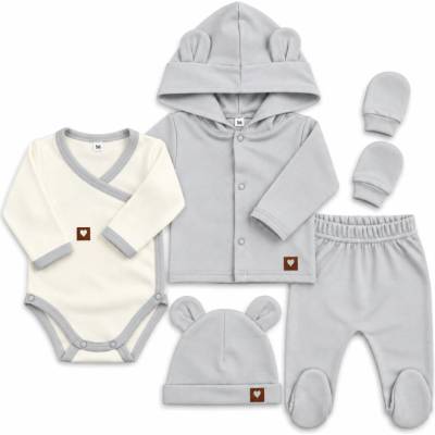 Z&Z Sada do pôrodnice 5D body polodupačky kabátik čiapočka rukavičky sivá