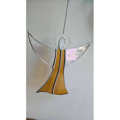 Ochranný anděl světla – závěsná vitráž na okno, ruční výroba, Tiffany technika, symbol klidu a ochrany domova (15×15 cm) Barva: Modrá