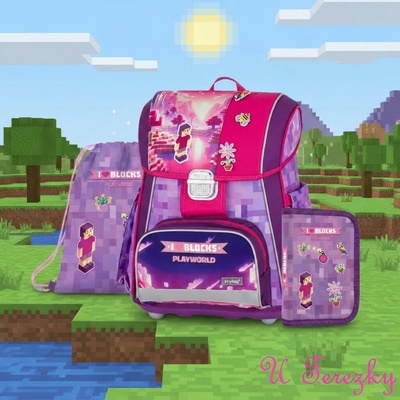 Oxybag 3ks PREMIUM Playworld Girl ve stylu Minecraft sada batoh penál sáček 0-90326