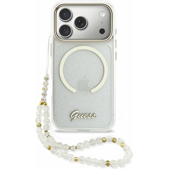 GUESS IML Glitter Script Strap MagSafe Задний калъф за iPhone 17 Pro Max Transparent Guess | Byal | МЪЖЕ | UNI