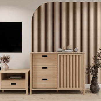 Forte Комод twelve с чекмеджета и плъзгаща се врата 120 см, дъб Рива (jtnk221r-d129)