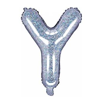 PartyDeco Балон от фолио Mini - Буква Y 35см холографичен