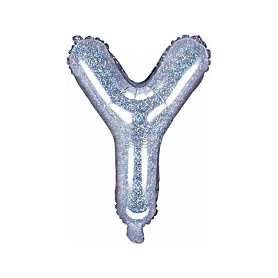 PartyDeco Балон от фолио Mini - Буква Y 35см холографичен