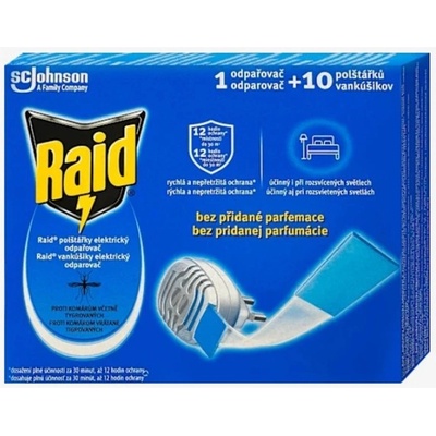 Raid elektrický odpařovač a polštářky proti komárům 1 odpařovač + 10 polštářků