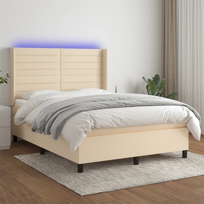 vidaXL 11461.3138402 Boxspring postel s matrací a LED krémová textil