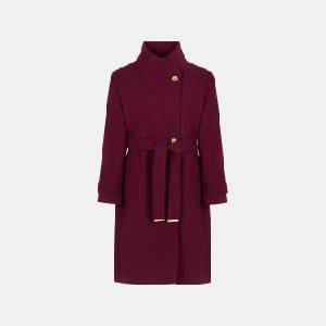 Biba Womens Billie Belted Long Sleeve Mid-Length Overcoat - Fig