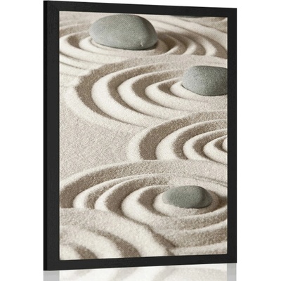 Plakát Zen kameny v písčitých kruzích - 20x30 silver