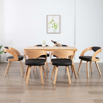 vidaXL Трапезни столове, 6 бр, черни, извито дърво и изкуствена кожа (278847)