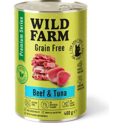 WILD FARM Premium Grain Free Beef and Tuna 400g - беззърнена храна за котки