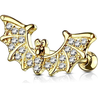 Šperky4U cartilage piercing do ucha netopýr, čiré zirkony CP1003-GD