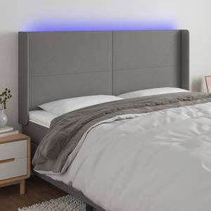vidaXL LED горна табла за легло, тъмносива, 183x16x118/128 см, плат (3123783)