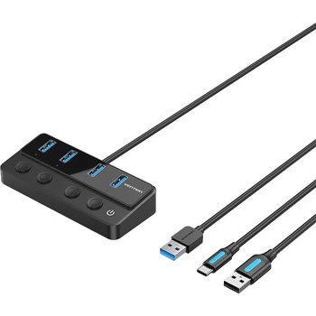 Vention USB-A 3.0 - USB-A 3.04 + USB-C, 1 м, концентратор