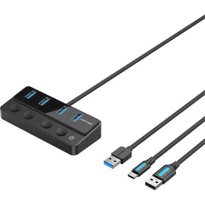 Vention USB-A 3.0 - USB-A 3.04 + USB-C, 1 м, концентратор
