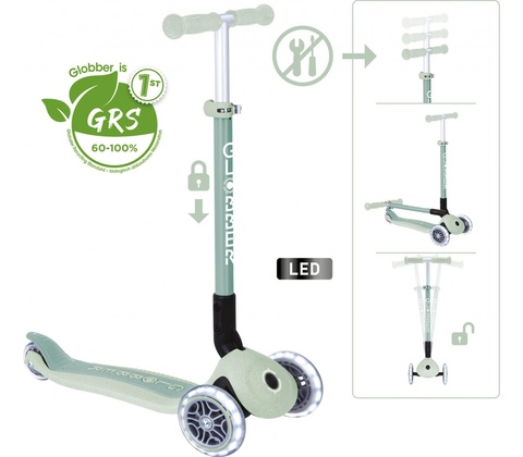 Globber Primo foldable lights ecologic zelená