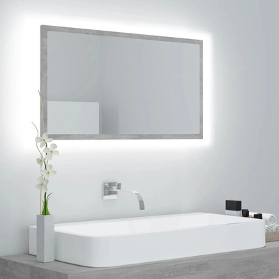 vidaXL LED огледало за баня, бетонно сиво, 80x8, 5x37 см, акрил (804928)