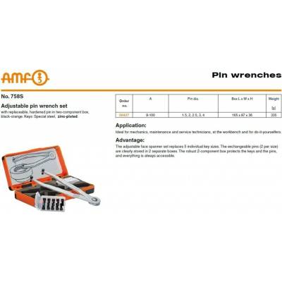 AMF Stavitelný klíč 8-100mm s průměry čepů 1,5-4,0mm AMF-50427