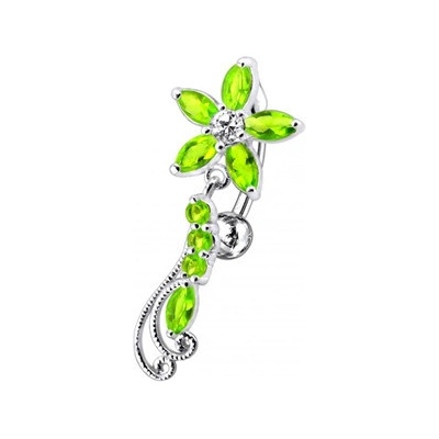 Šperky4U stříbrný piercing do pupíku světle zelené zirkony BP01194-G