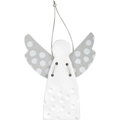 Textilomanie Porcelánový závesný anjel DOTS SILVER 9 cm