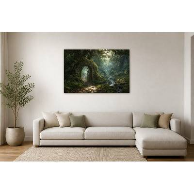 Obraz na plátně – Lesní cesta pod zeleným obloukem 135 × 90 cm