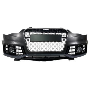 Предна броня за Audi A5 (2011-2015) с халогени - RS5 Design с хром лайсна и отвори за парктроник (BUMPA5CLB)