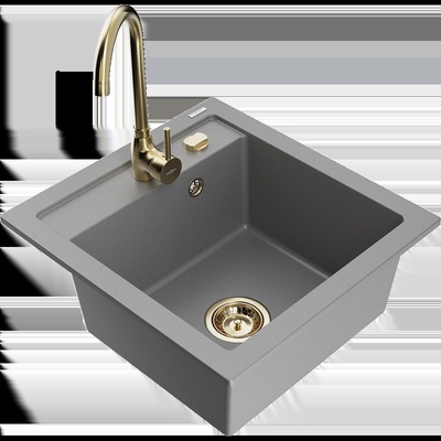 Vito гранитна мивка с една камера с кухненски смесител Telma, сив - 6503-71-670200-50 (6503-71-670200-50)