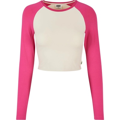 Urban Classics Дамска къса блуза с дълъг ръкав в розово и бяло Urban Classics whitesand/hibiskus pinkUB-TB5471-04298 - Бял, размер XXL