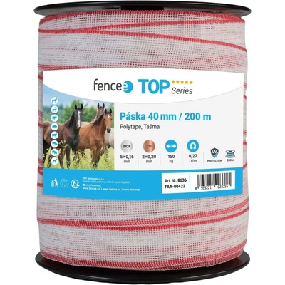 fencee Páska pro elektrický ohradník, šířka 40 mm, bílo-červená, 200 m, 0,2 Ω/m