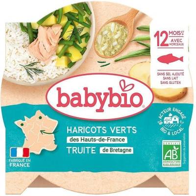 Babybio Био меню Babybio - Пъстърва и зелен фасул, 12 м+, 230 g (3288131501635)