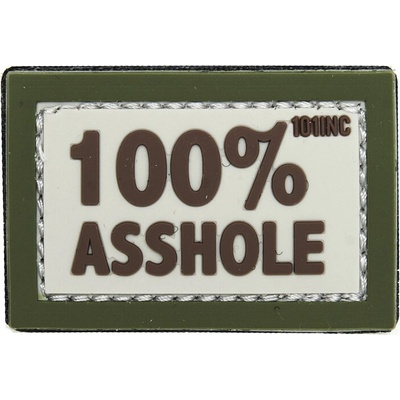 Gumená nášivka 101 Inc nápis 100 % asshole - béžová