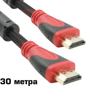DeTech Кабел HDMI към HDMI, 1080p (Full HD), С оплетка и ферит, Черен, Дължина 30 метра